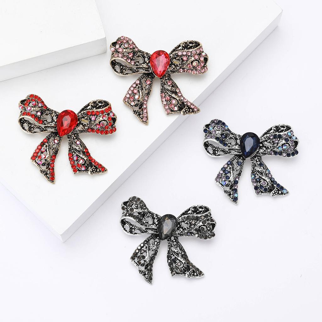 Vintage Rhinestone Bow Brooch for Women Unisex Office Party Friend Gifts Jewelry Accessories