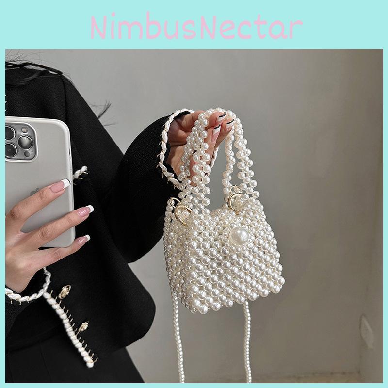 Water Pvc Compact Bucket Bag With Pearl Chain And Lock Closure For Wear Casual