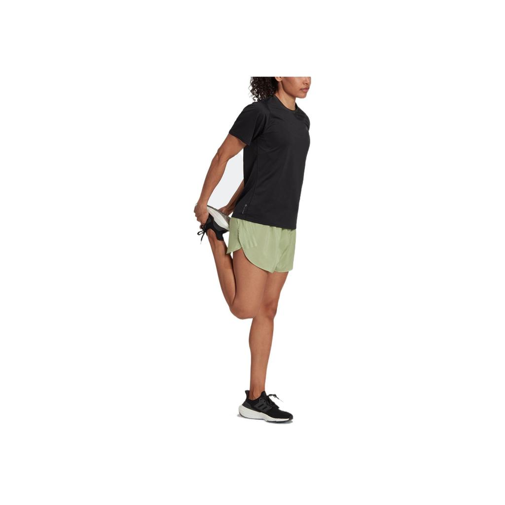 Adidas Solid Color Logo Print Drawstring Elastic Waist Side Split Running Shorts Women Bottoms Green HH7237
