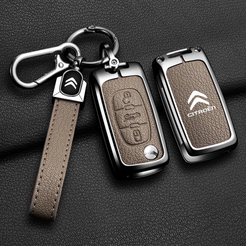 Custodia Protettiva Guscio Portachiavi Fob in Metallo e Pelle per Chiave a Flip per Auto Citroen C2 C3 C4 C5 C6 C8 Xsara Picasso Berlingo