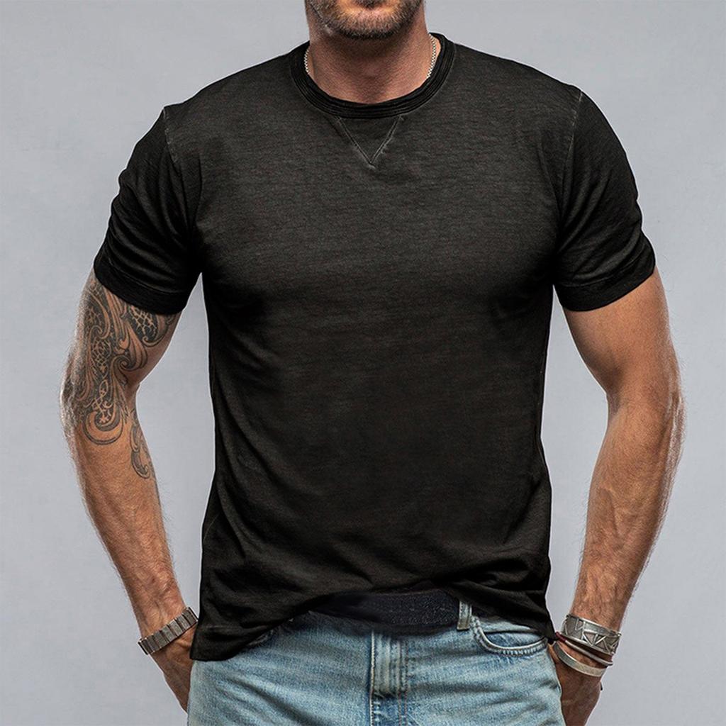 Men's Summer Solid Round Neck Short Sleeved T-shirt