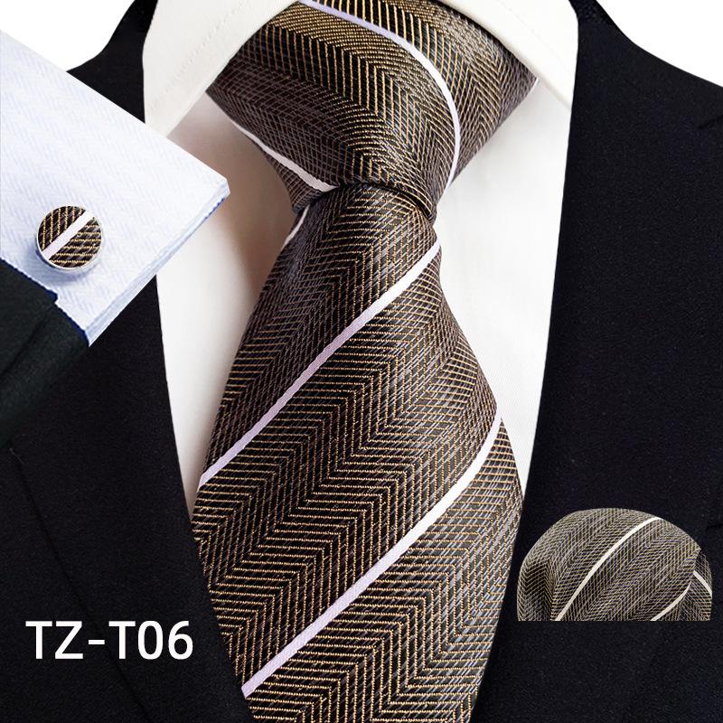 2025 Men's Retro Stripe Solid Tie, Pocket Square & Cufflinks Set