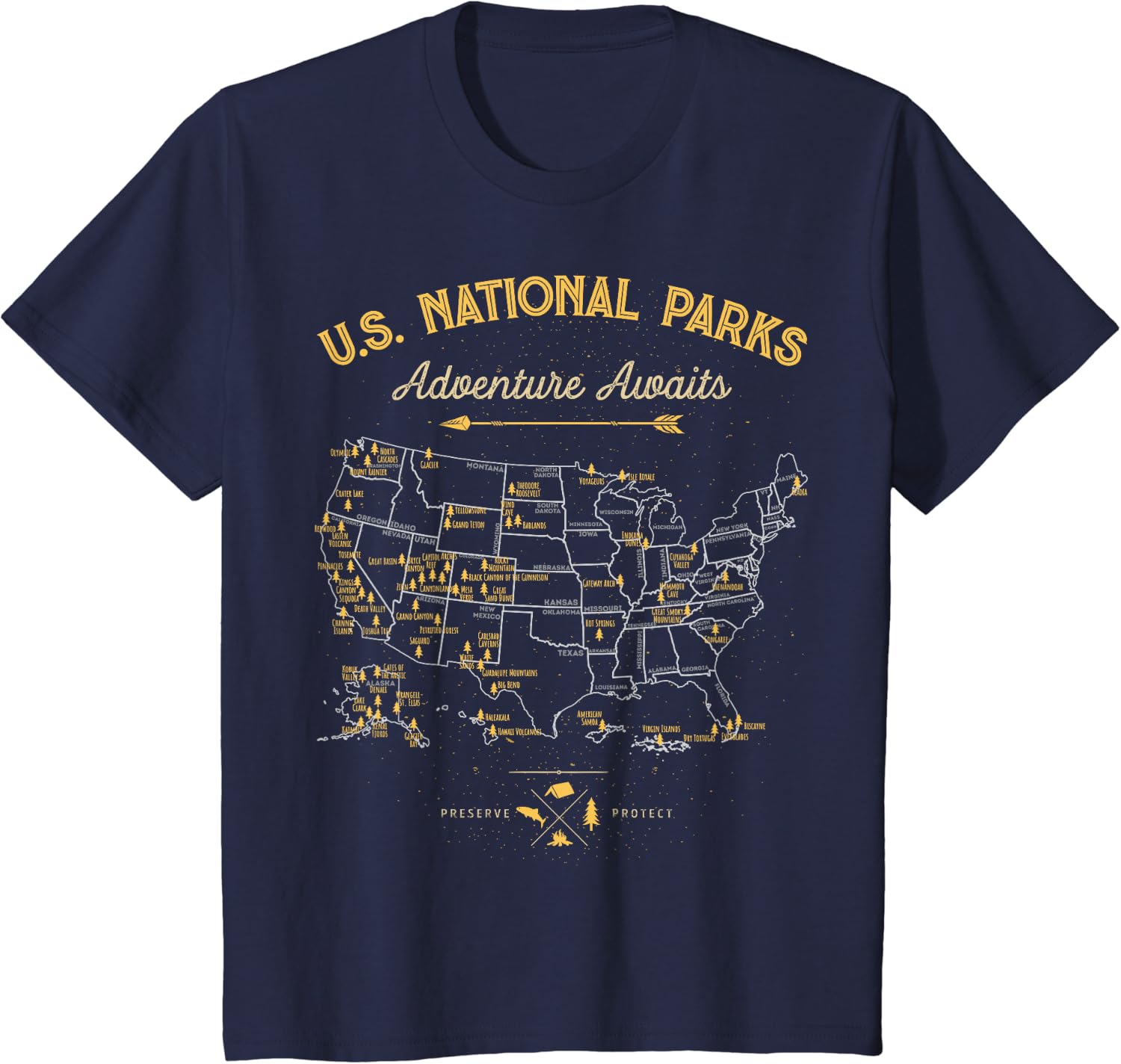 62 National Parks Map Gifts US Park Vintage Camping Hiking Men T Shirt 3XL темно-синий