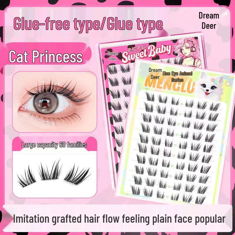 

Dream Deer Princess Cat Eye Lashes: Slanted and Dense with Fairy Segments, Short in Front, Long in Back, Photogenic Elegance.