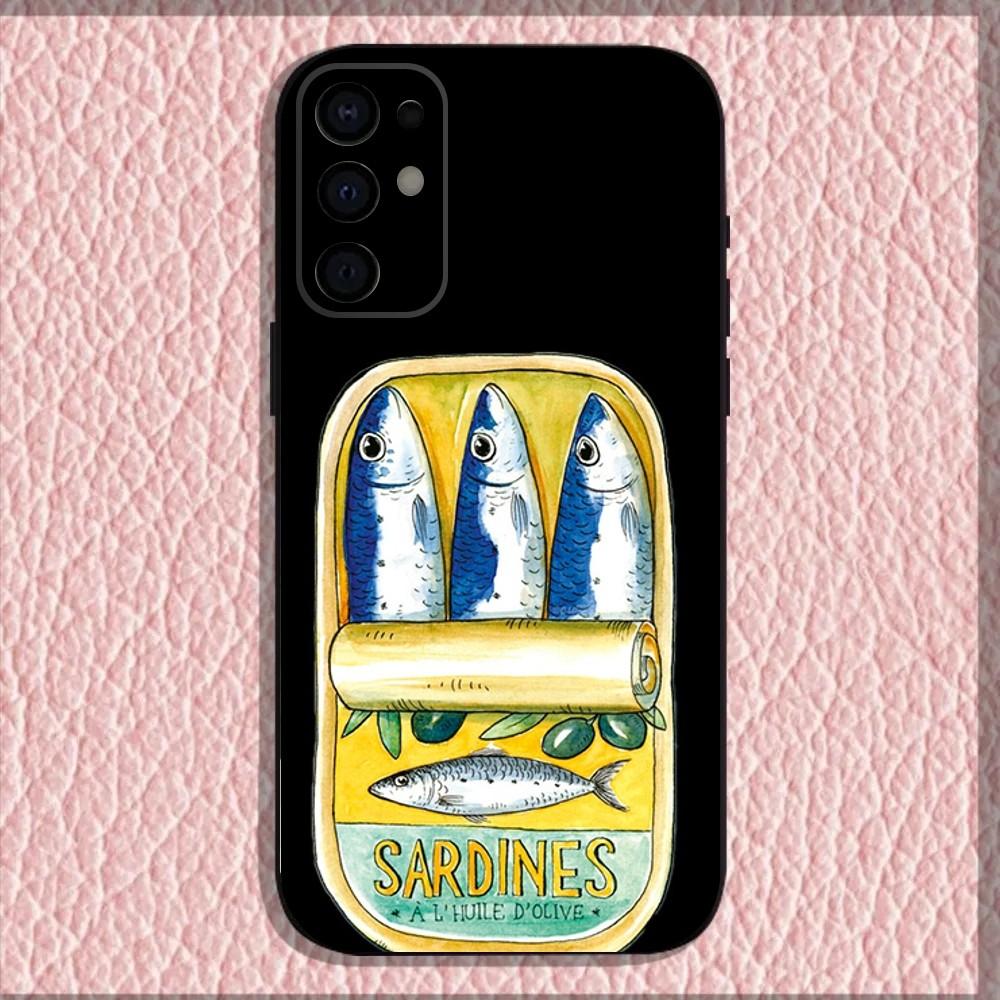 Sardines Canned Phone Case For Samsung S25,S24,S21,S22,S23,S30,Ultra,S20,Plus,Fe,Lite,Note,10,9,5G Black Cover