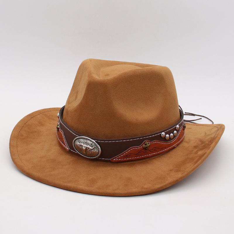 Jazz Hat Felt Hat Belt Buckle Knight Hat Big Head Circumference Cross-Border Foreign Trade Tibetan Top Hat Western Cowboy Hat Mongolian Hat