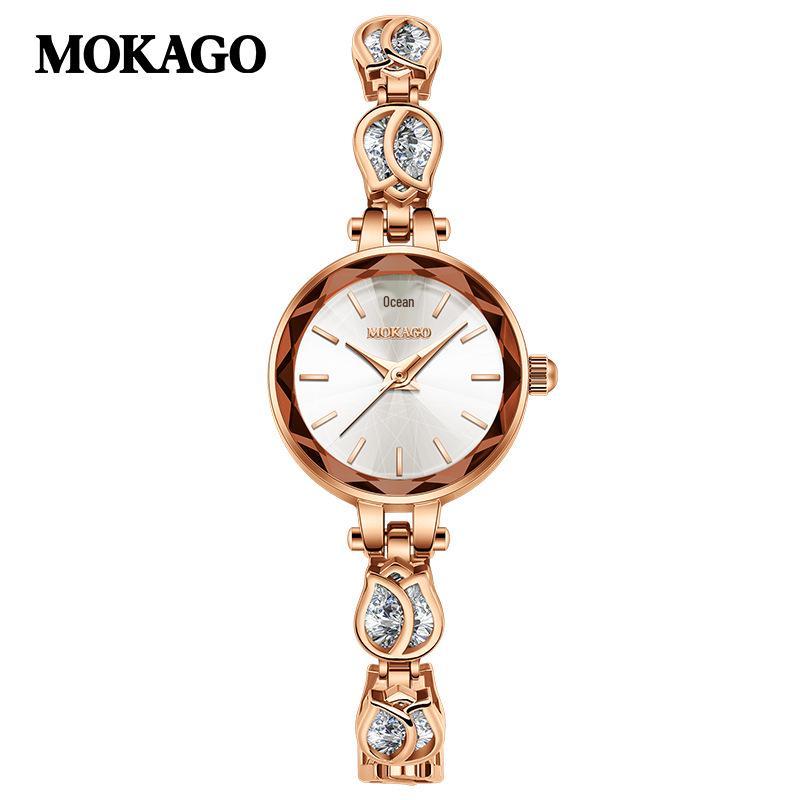 Mokaga Women s Quartz Watch: Stylish Korean-Inspired Design with Diamond-Accented Bracelet. розовое золото белый