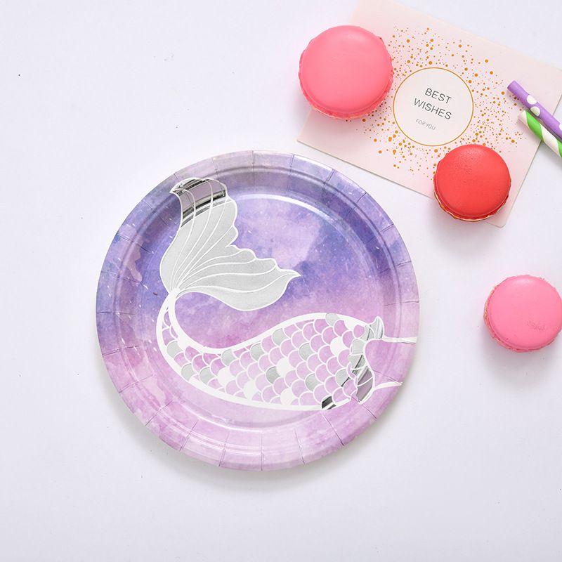 Mermaid-Themed Birthday Party Decorations: Fish-Scale Tableware Set, Disposable Paper Plates, Paper Cups, and Tablecloths