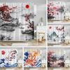 Chinese Landscape Landscape Painting Shower Curtain Ink Painting Landscape Polyester Fabric Washable Bath Curtain Bathroom Decor