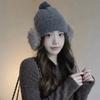 Large Head Circumference Knitted Trapper Hat Plush Wool Cap Pompom Beanie with Earflap  Girls