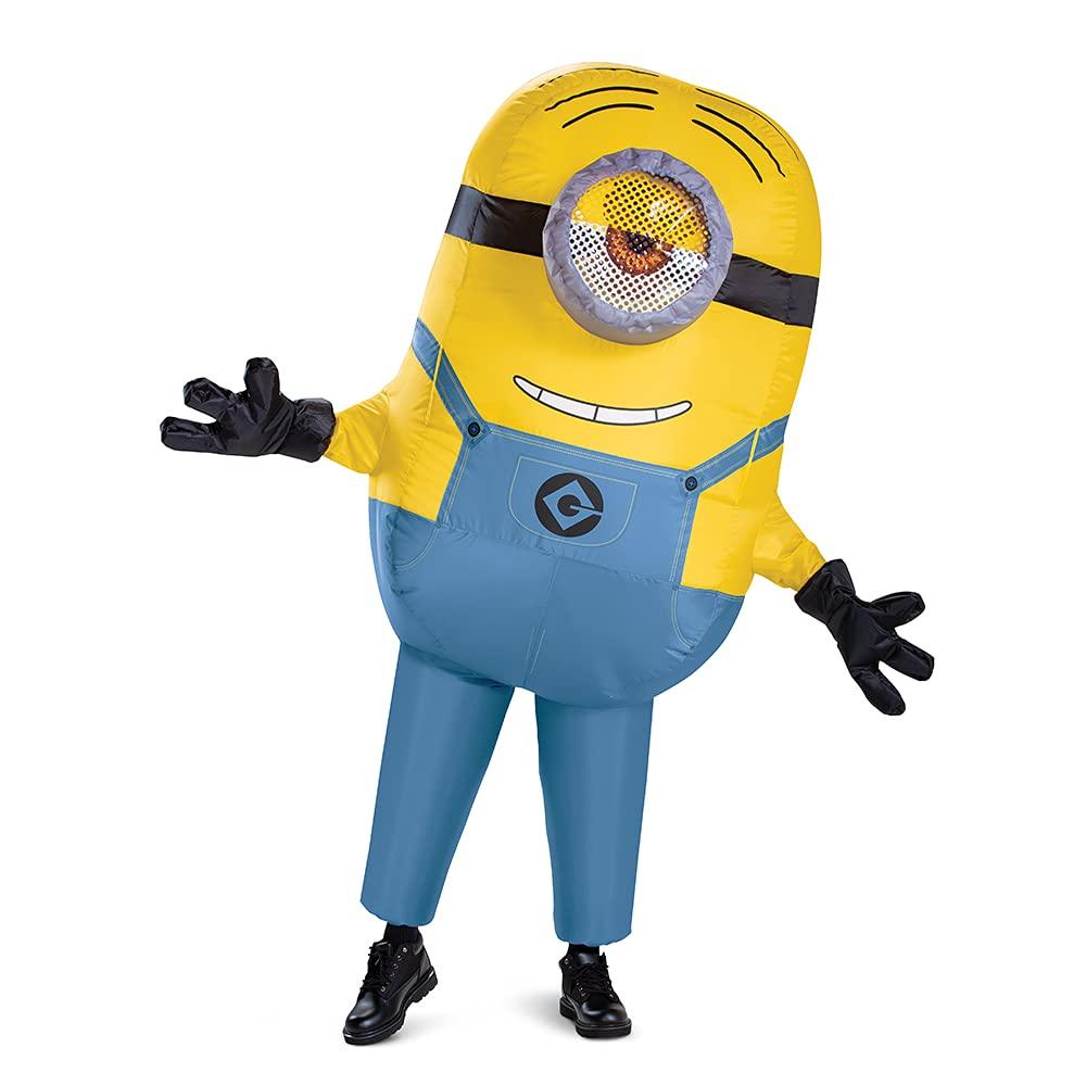 Disguise Minions Stuart Halloween Inflatable Costume with Battery Operated AA Batteries Adult Size Costume, Full-Body Fan, (4 Required), (Product
