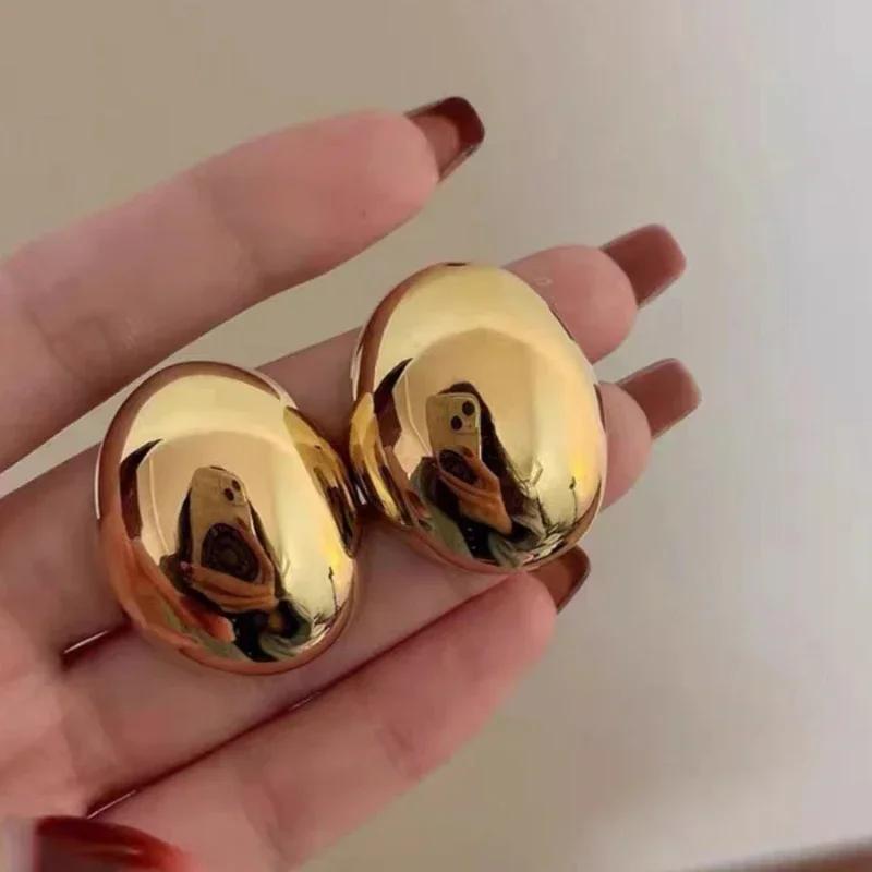

Personality Exaggerate Water Drop Oval Glossy Gold Color Silver Color Metal Earrings for Women Girl Trendy Ear Stud Earring золотий