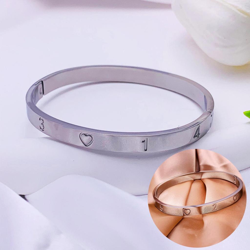 High-End Women's Silver Titanium Steel Zircon Bangle Bracelet