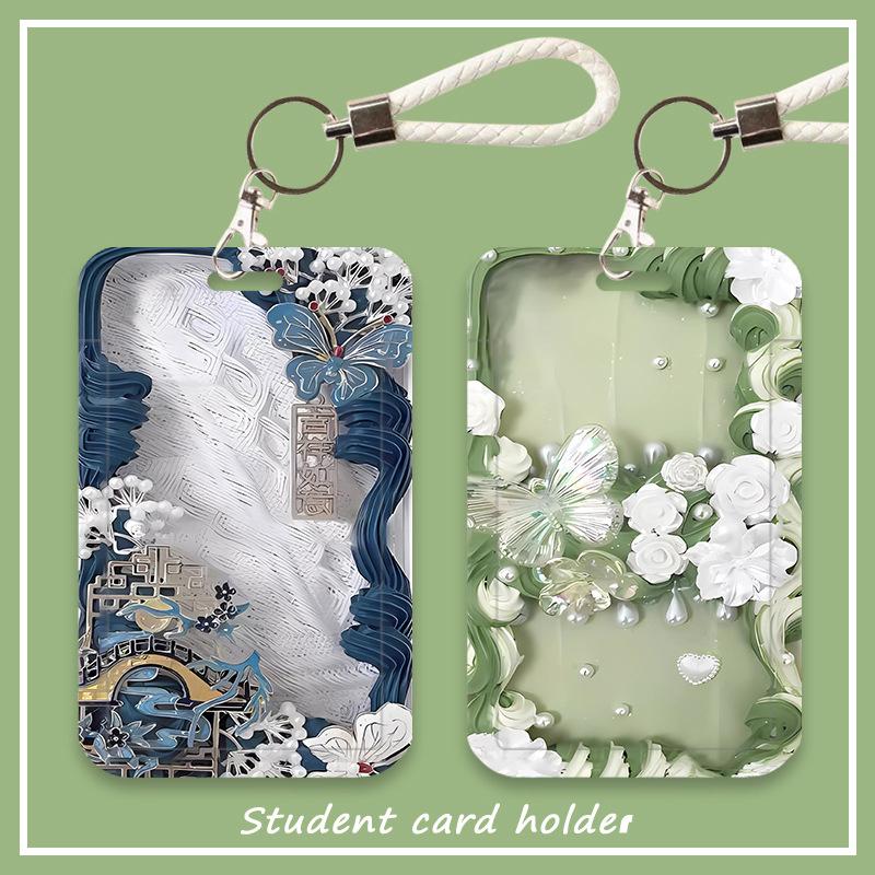 Ins Style Flower Card Holder Abs Student Card Meal Card Subway Card Bus Card Pick-Up Card Anti-Lost Hard Shell Card Holder