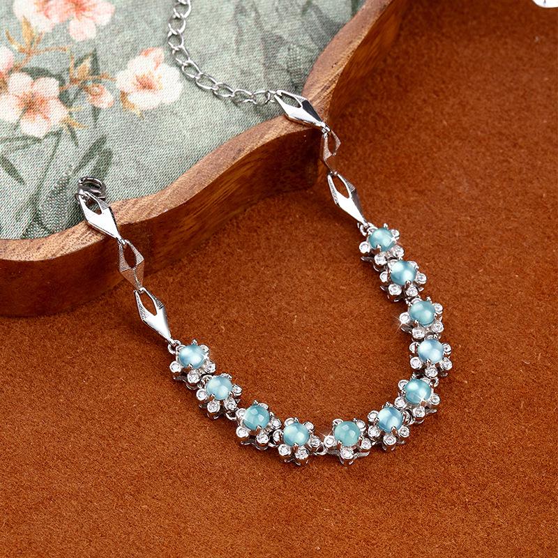 S925 Sterling Silver Blue Jade Bracelet: Stylish, Non-fading, Retro Chinese Design for Women