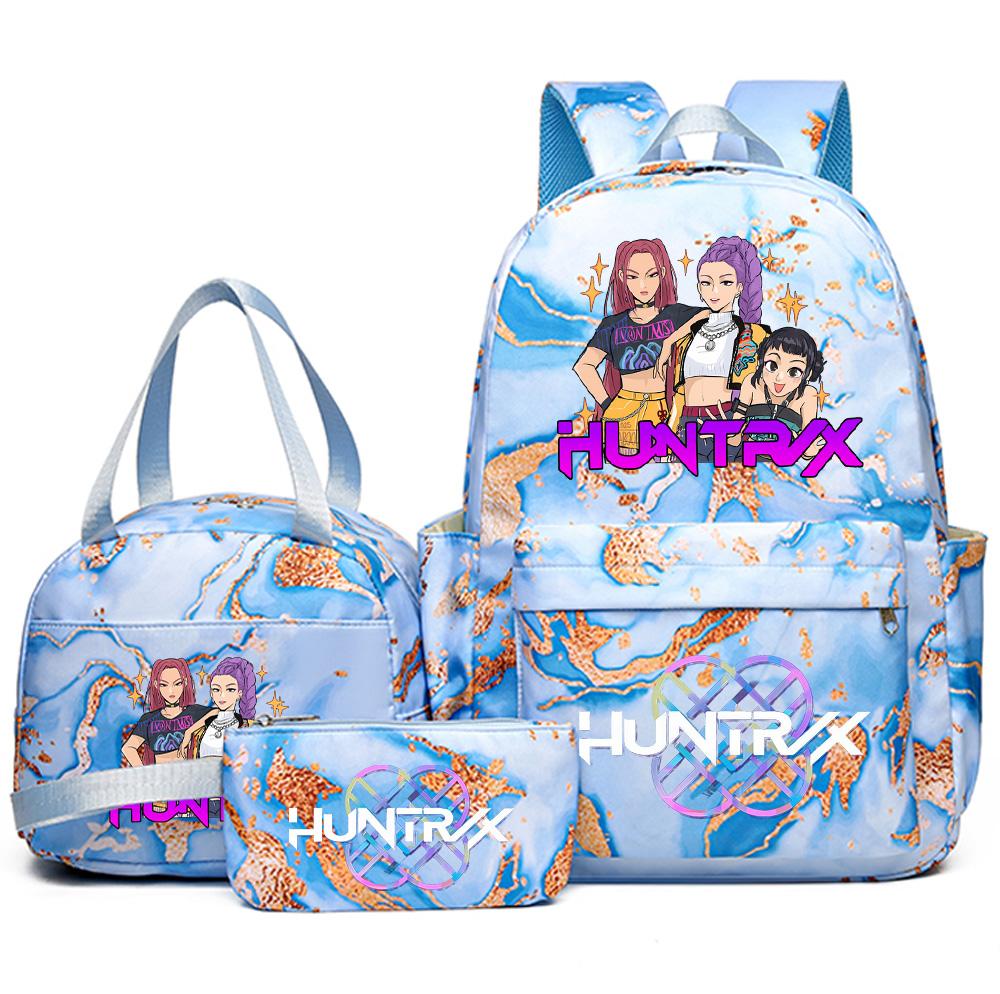 3Pcs/set Anime K-Pop Demon Hunters Printed Backpack Handbag Pencil Case for Teenager Student Bookbag Schoolbag Women Large Capacity Waterproof Bag