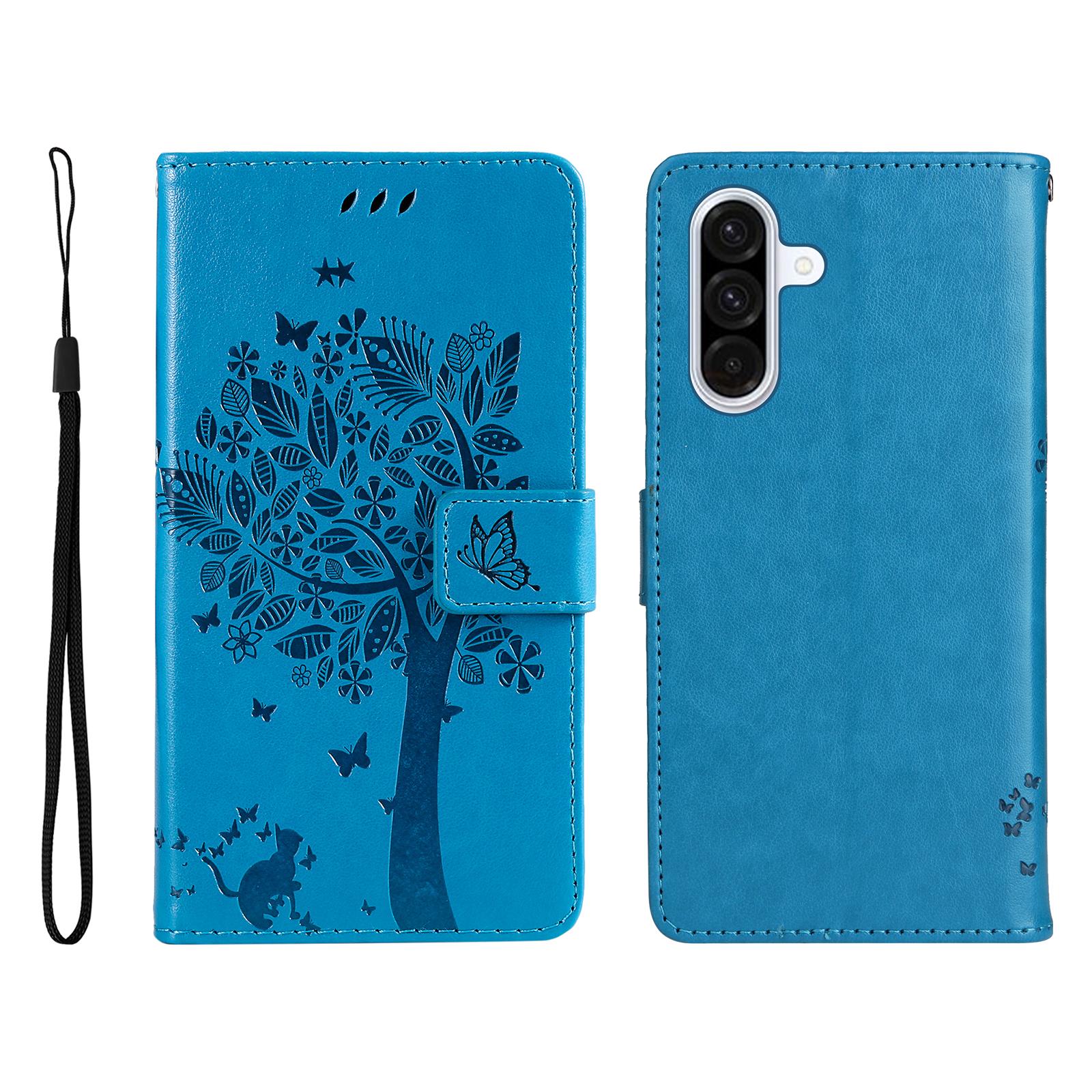 

Чохол для телефону Samsung Galaxy A36 5G зі стендом, візерунок котячого дерева, шкіряний гаманець, мобільна накладка Blue