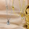Vintage Gold Necklace with Zircon Teardrop Pendant Elegant Retro Collarbone Chain for Women