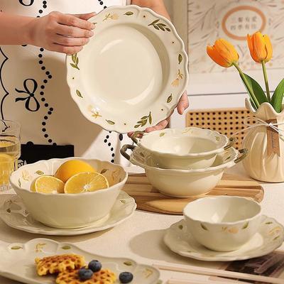Platycodon Tableware Small Fresh Household Housewarming Ceramic Bowls High Value Plates Rice Bowls Large Capacity Binaural Bowls Soup Bowls