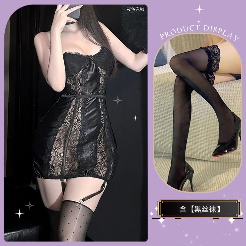Runaway Lace Splicing Sexy Onesie Gathering Chest Wrapping Perspective Pure Desire Nightdress Sexy Underwear Hot Woman