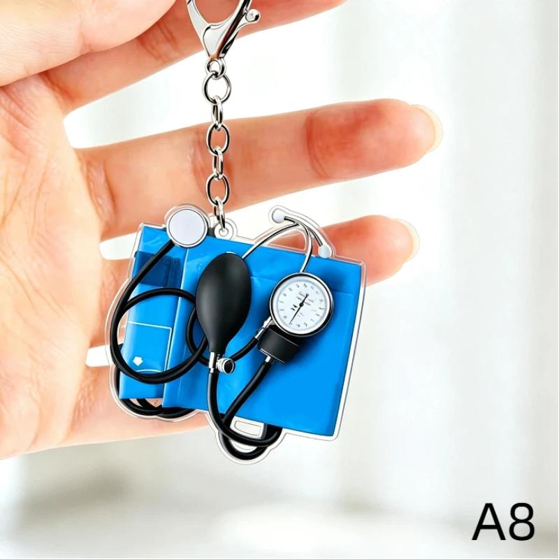 Aesthetic Blood Pressure Monitor Acrylic Keychain 1Pcs 2D Pendant Durable Key Ring for Backpack Medical Staff Gift