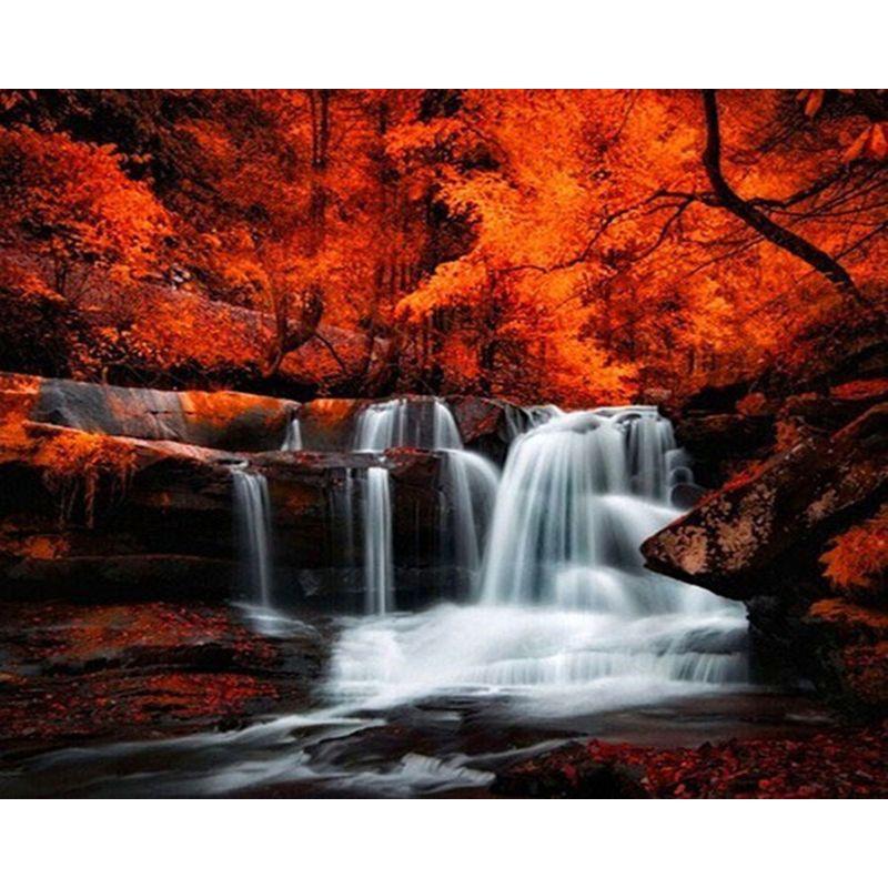 Diamantbroderi Foss Landskap Bilde av Rhinestone 5D diamantmaleri Mosaikk Håndarbeid Håndlaget gave