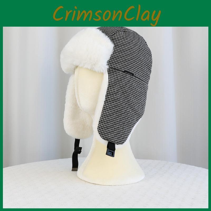 Fleece Thick Lined Plaid Cap With Windproof Features For Outdoor Cycling Skiing