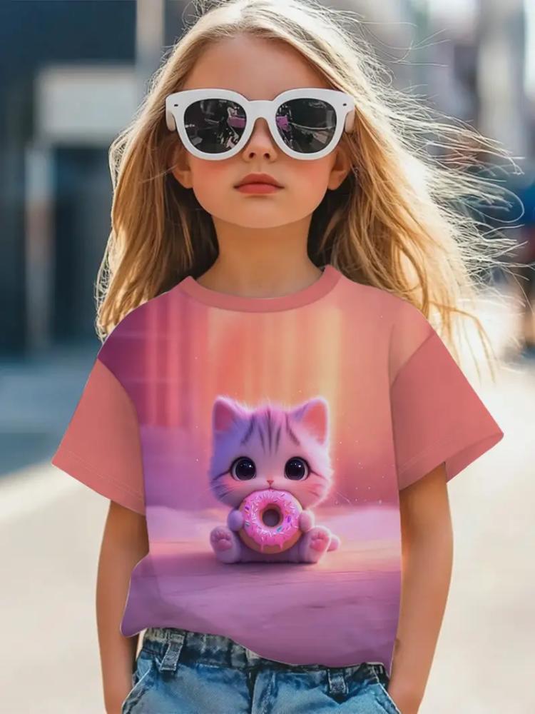 Kinderkleidung Mädchen T-Shirt Mode Kurzarm-T-Shirt Sommerkleidung 3D-Druck Kinder Oberteile Cartoon Atmungsaktiv Kinder T-Shirt