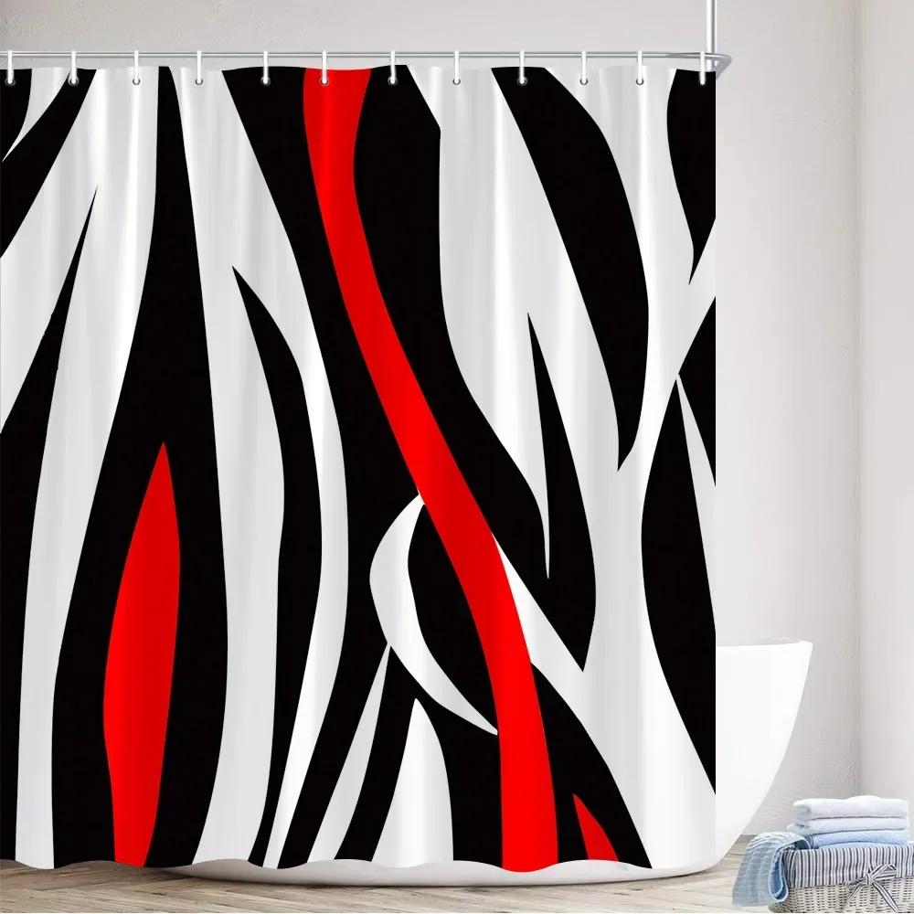 Creative Geometric Shower Curtains Blue Black White Stripes Abstract Design Modern Simple Nordic Bathroom Decor Bath Curtain Set