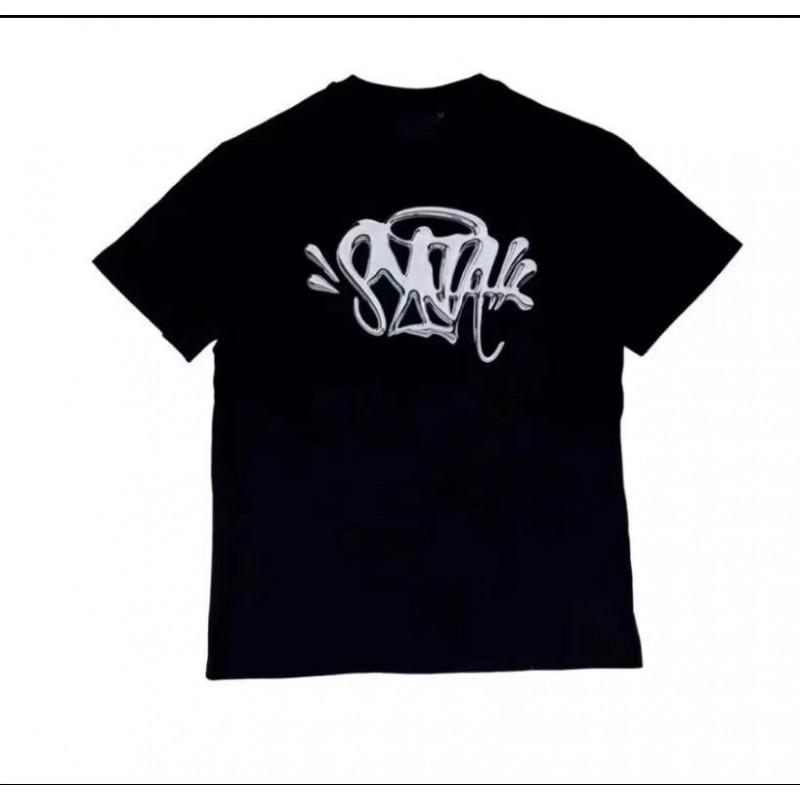 Syna Letter Print Crew Neck Short Sleeve T-Shirt Couples High Street Fashion Casual Top