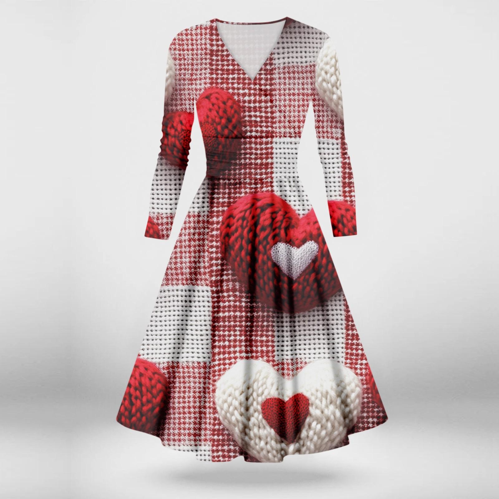 

Жіноча модна повсякденна сексуальна сукня з довгим рукавом і V-подібним вирізом на День Святого Валентина XL винний