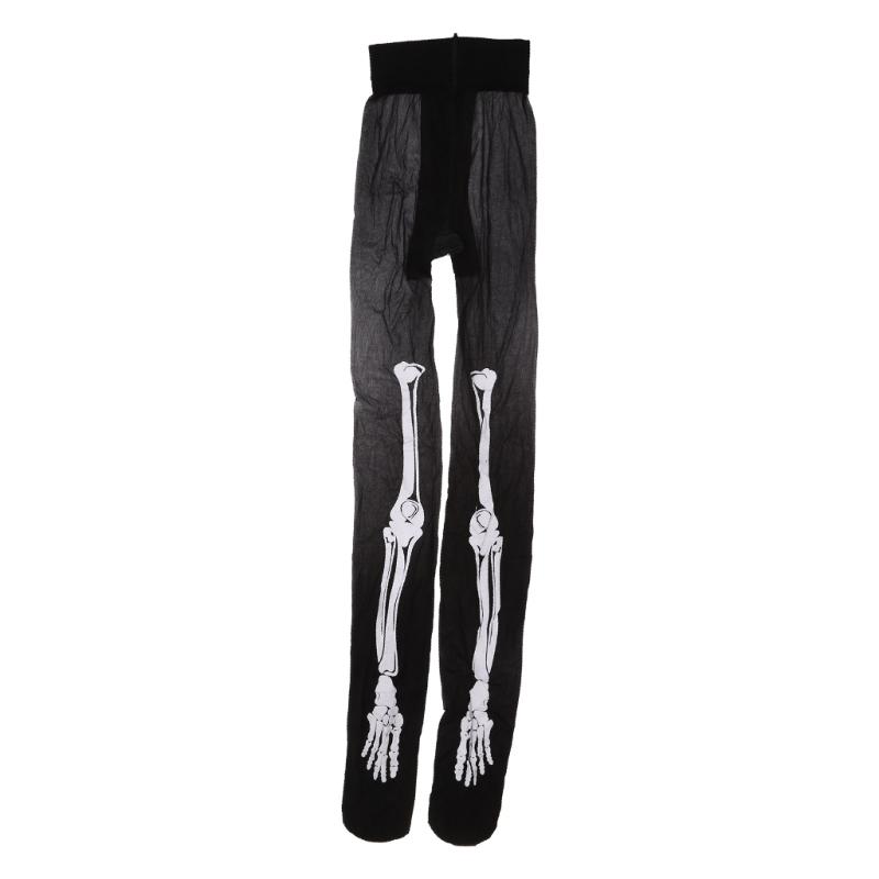 Women Horror Skeleton Bone Printed Tights Scary Terror Skull Halloween Themed Novelty Party Sexy Stockings Pantyhose