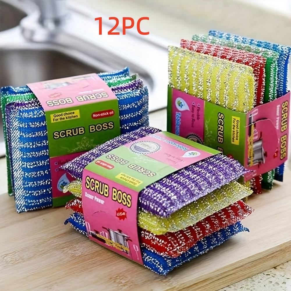 

12pcs Steel Wire Sponge Wipe Non-stick Oil Brush Double Sided Cleaning Cloth Kitchen Dishcloth Scouring Pad Rag Cleaning Tool S