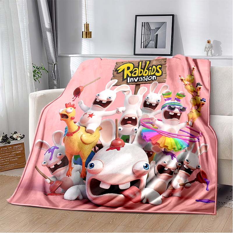 Coperta in Flanella con Stampa Raving Rabbids, Portatile e Facile da Riporre, Morbido Copridivano/Copriletto, Regalo preferito per i Fan di Rayman.