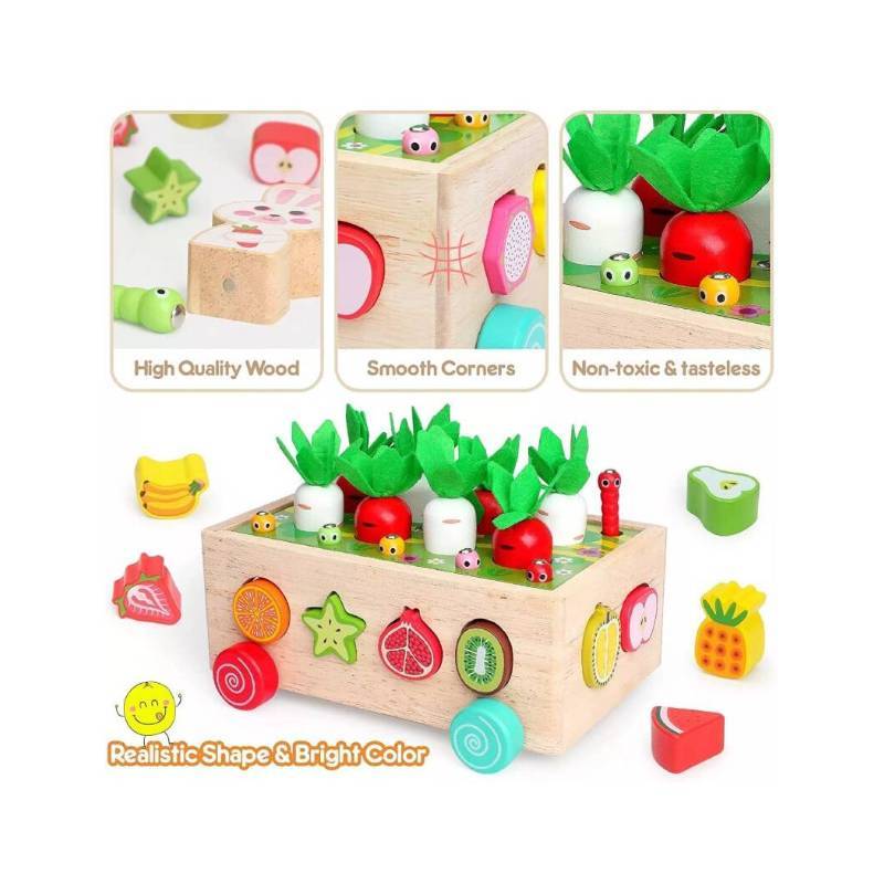 Childrens Wooden Paired Insect Catching Carrot Pulling Fruit Toy For Daily Gift