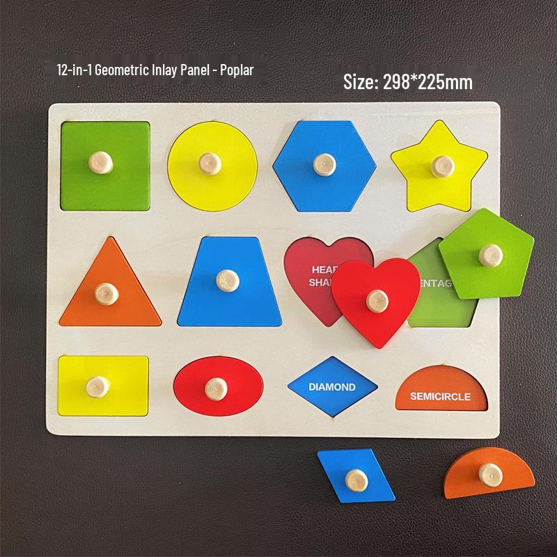 Montessori Wooden Geometric Toddler Puzzle - 3D Cognitive Educational Toy