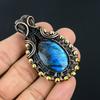 Handmade Labradorite Wire Wrapped Pendant  Natural Blue Flash Moonstone Healing Crystal Necklace Unique Copper Art Jewelry Gift for Women