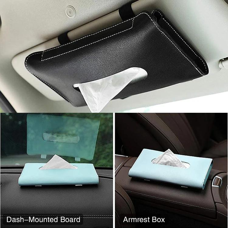 Pu Leather Car Sun Visor Hanging Tissue Box Holder 23*13*2.5Cm Car Tissue Boxes Auto Interior Storage Decoration Accessories
