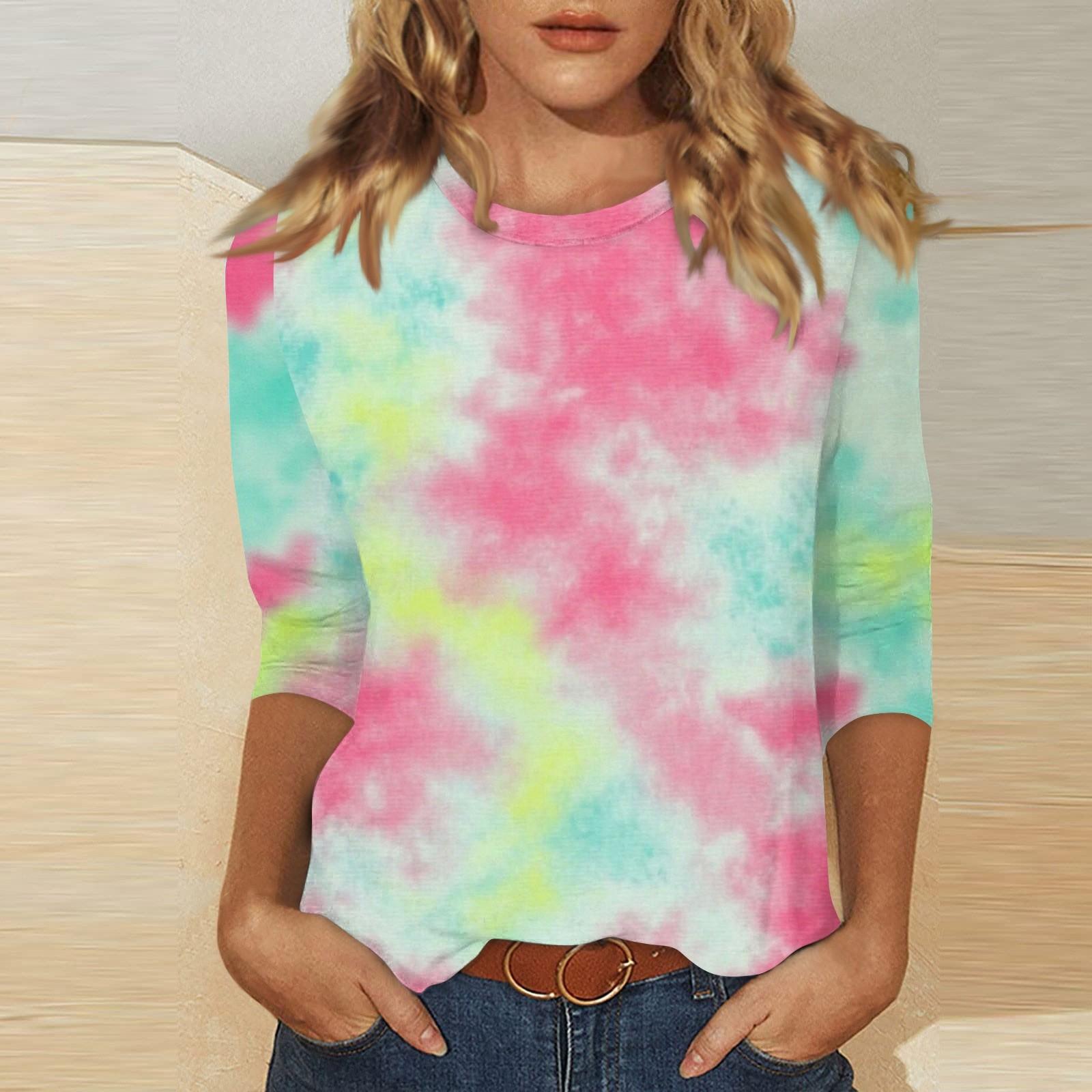 

Women s O-neck 3/4 Sleeve Print Ed Top S