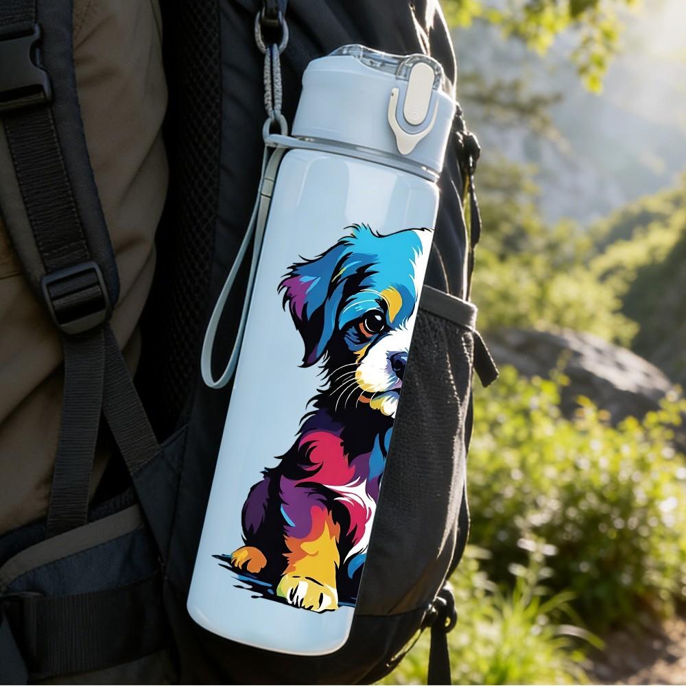 1PC Multicolor Splash Puppy Dog Cartoon Portrait 750ml Color Plastic Sports Water Bottle Leakproof Flip Straw Lid Suitable for Sports Office Home Use