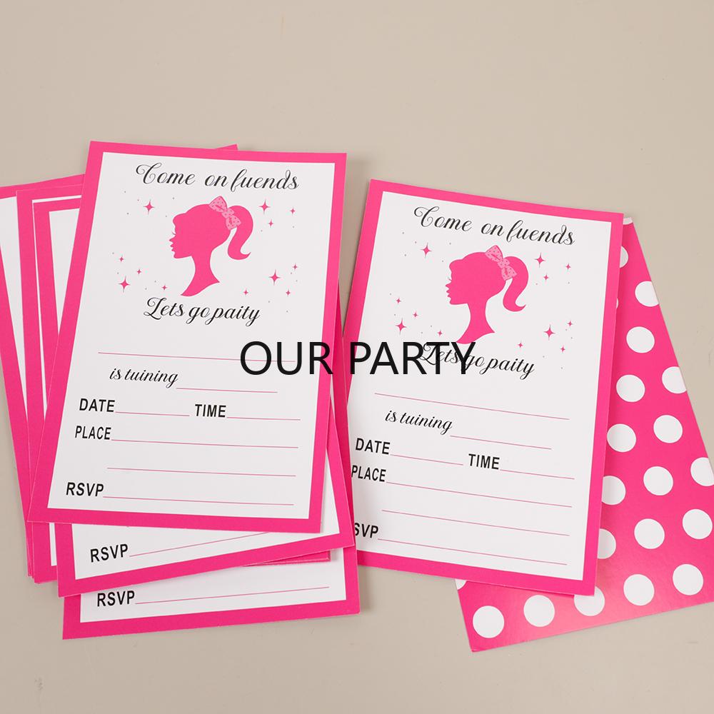 

20Pcs Let s Go Party Theme Invitation Cards Dot Princess Girl Greeting Card for Birthday Baby Shower Wedding Party Decoration