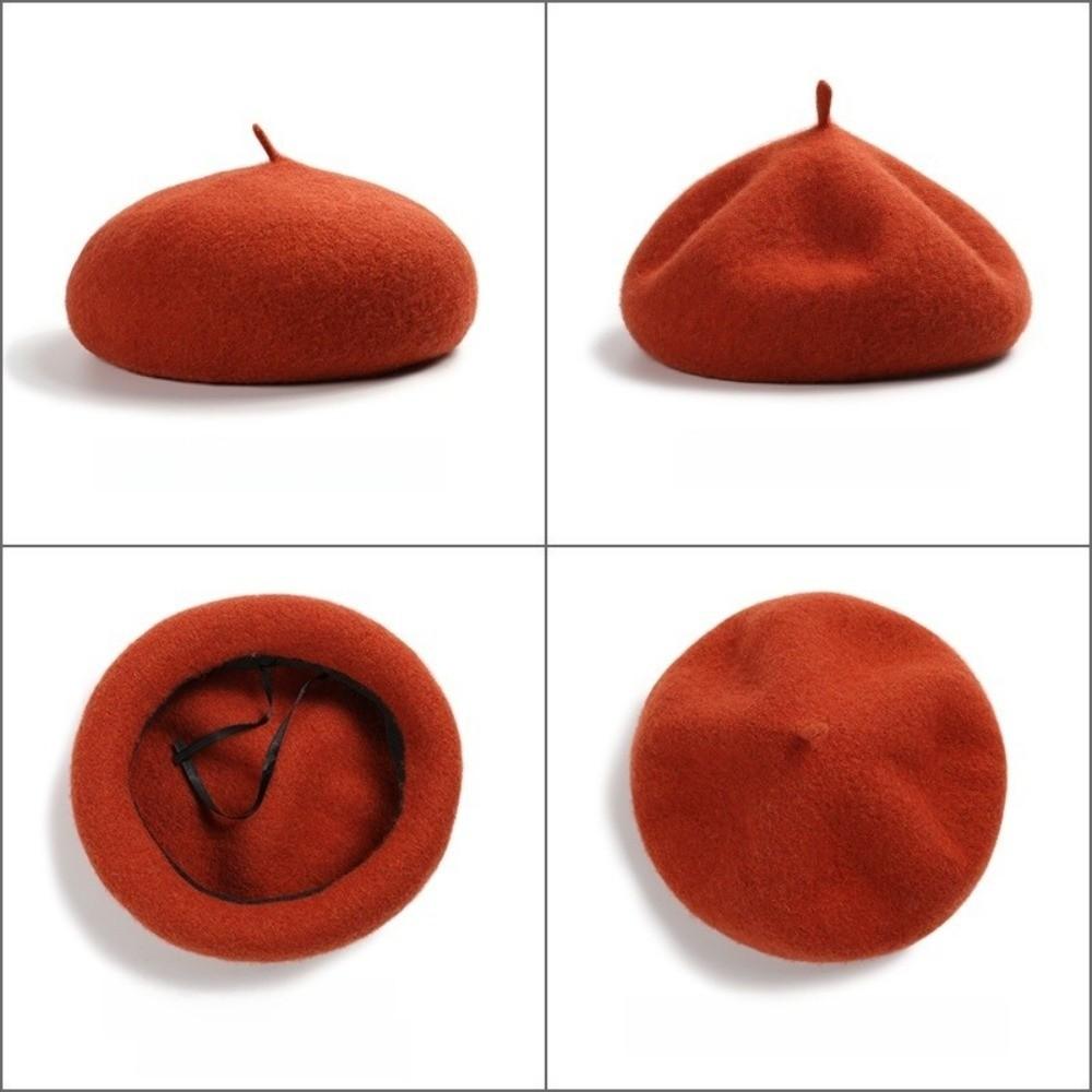 Warm halten Damen Wollbaretts Plüsch Britische Mütze Vintage Künstlermütze Mädchen