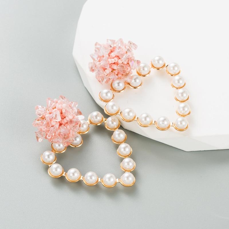 Pinkdudu Cercei romantici, acrilic, cu inimă goală, în 3 culori, cercei eleganti cu perle de imitație, dragoste pentru femei, bijuterii PD1297