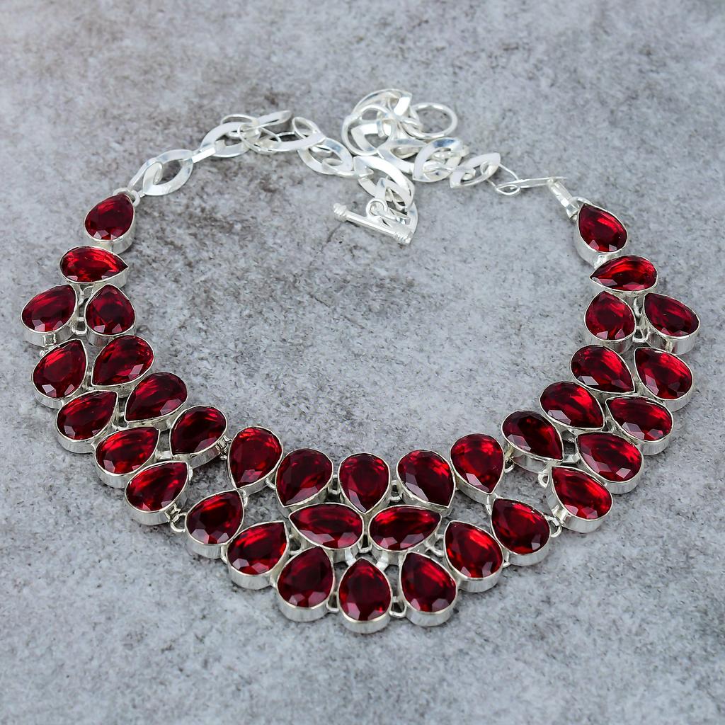 Mozambique Garnet Gemstone Handmade 925 Sterling Silver Necklace 18" M-318