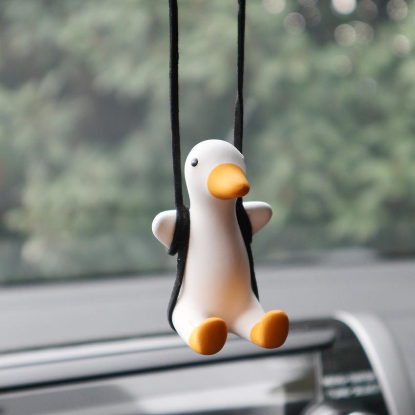 Car Pendant Cute Anime Little Duck Swing Auto Rearview Mirror Hanging Ornaments Interior Decoraction Accessories for Girls Gifts