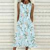 Plus Size Women Sleeveless Round Neck Dress Romantic Floral Printed Flowy Calf Length Gown