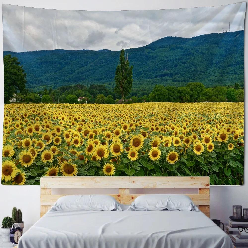 Home Wall Decoration Tapestry Sunflower Field Background Office Living Room Tapestry