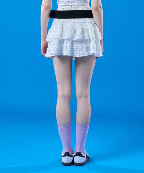Collet Cooling Lace Chiffon Frill Tiered Mini Skirt [White] Kcl.
