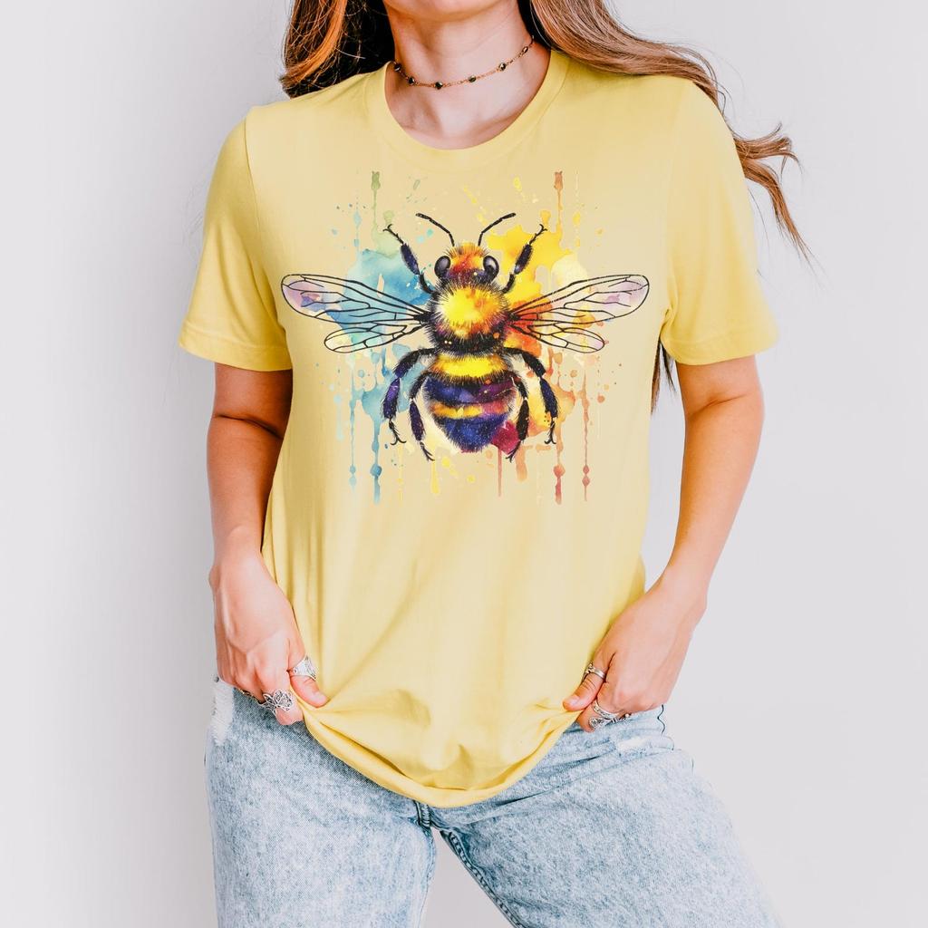 Rainbow Bee Watercolor T-Shirt: Cottagecore Nature Tee