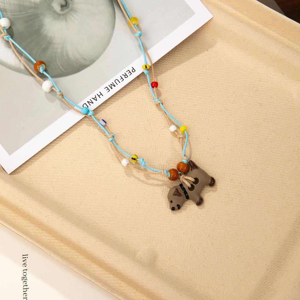 Dopamine Cute Puppy Pendant Woven Rope Necklace Female High Sense Exquisite Simple Generous Sweet Accessories